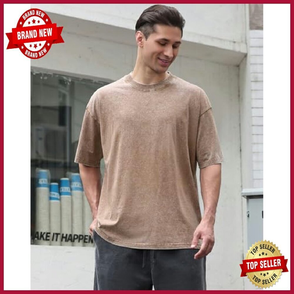 Men's Oversized Cotton T-Shirt Unisex Loose Fit Casual Basic Tee - Picture 3 of 8
